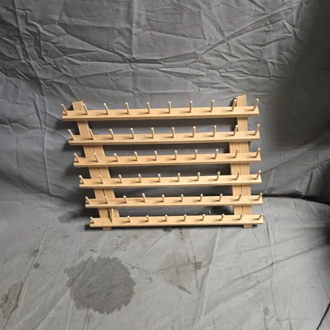 WOODEN SPOOL THREAD RACK FOR 60 SPOOLS (2 X 60) – CRAFTS STORAGE. ONE SPOOL DAMAGED