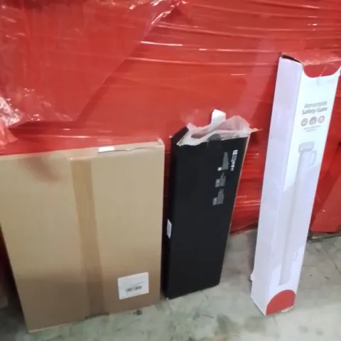 PALLET OF ASSORTED HOUSEHOLD GOODS AND PRODUCTS TO INCLUDE;PICTURE FRAME,RETRACTABLE SAFETY GATE,FLOATING SHELVES 