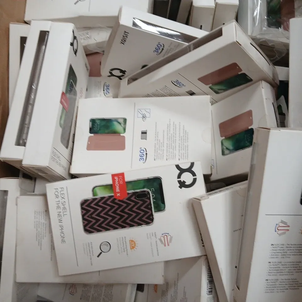 BOX OF APPROXIMATELY 30 XQSIT PHONE COVERS TO INCLUDE - FLAP COVER ADOUR , FLEX SHELL 