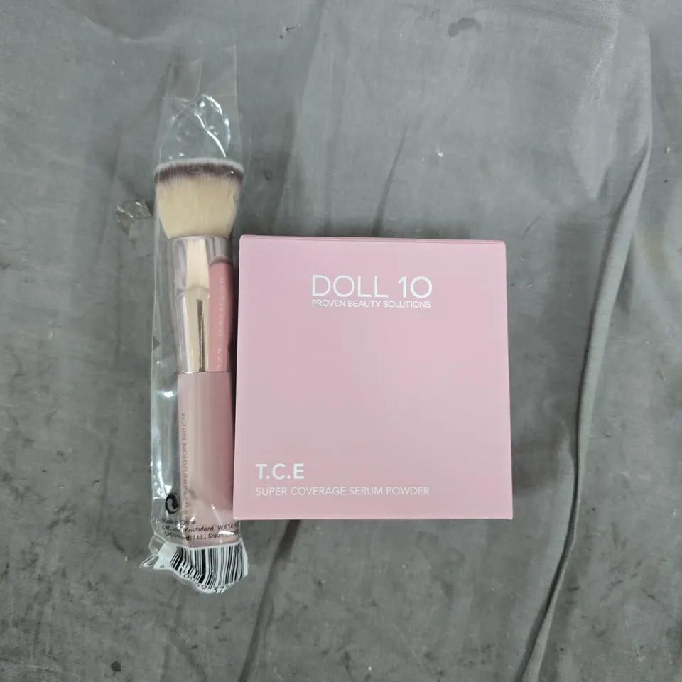 Doll 10 T.C.E Super Coverage Serum Powder – boxed makeup with brush