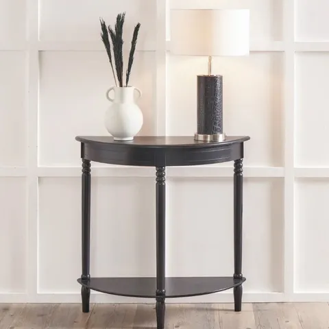 BOXED PACIFIC LIFESTYLE - HERITAGE BLACK PINE WOOD HALF MOON CONSOLE TABLE (1 BOX)