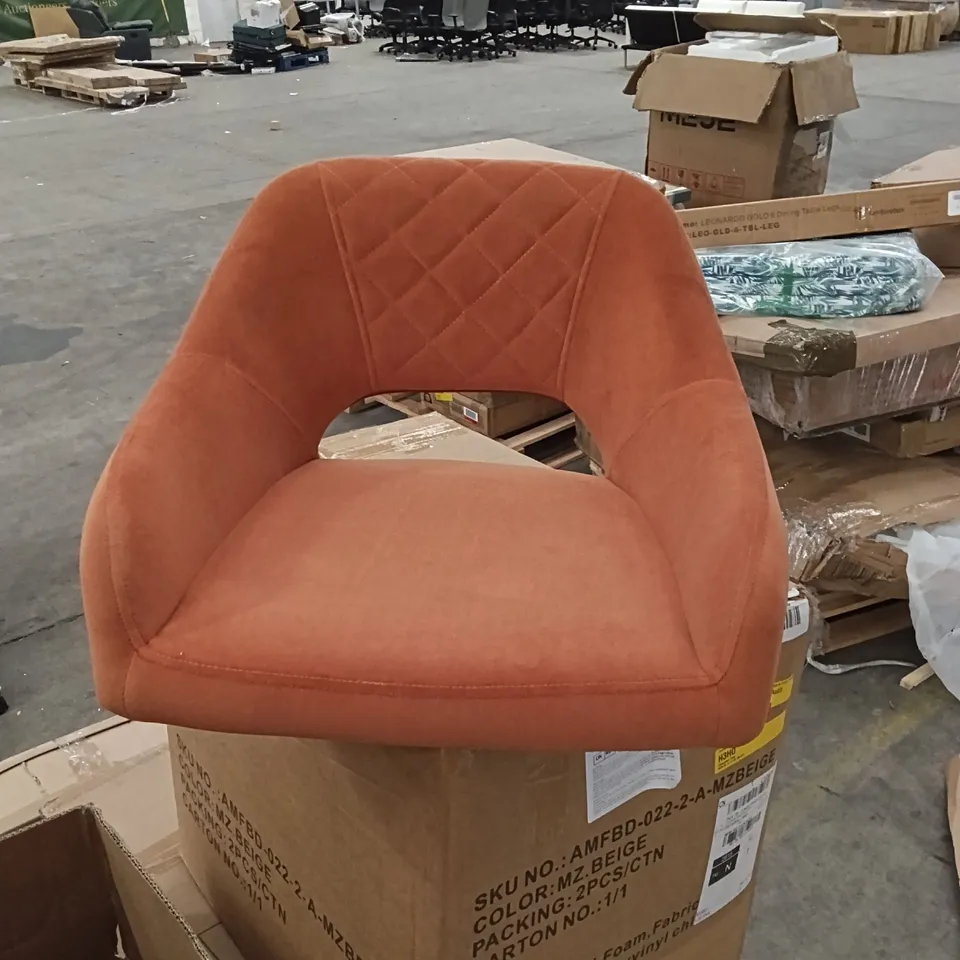 BOXED AINPECCA DINING CHAIRS, VELVET UPHOLSTERED SEAT ARMCHAIRS (SET OF 2) - ORANGE/BLACK LEGS (1 BOX)