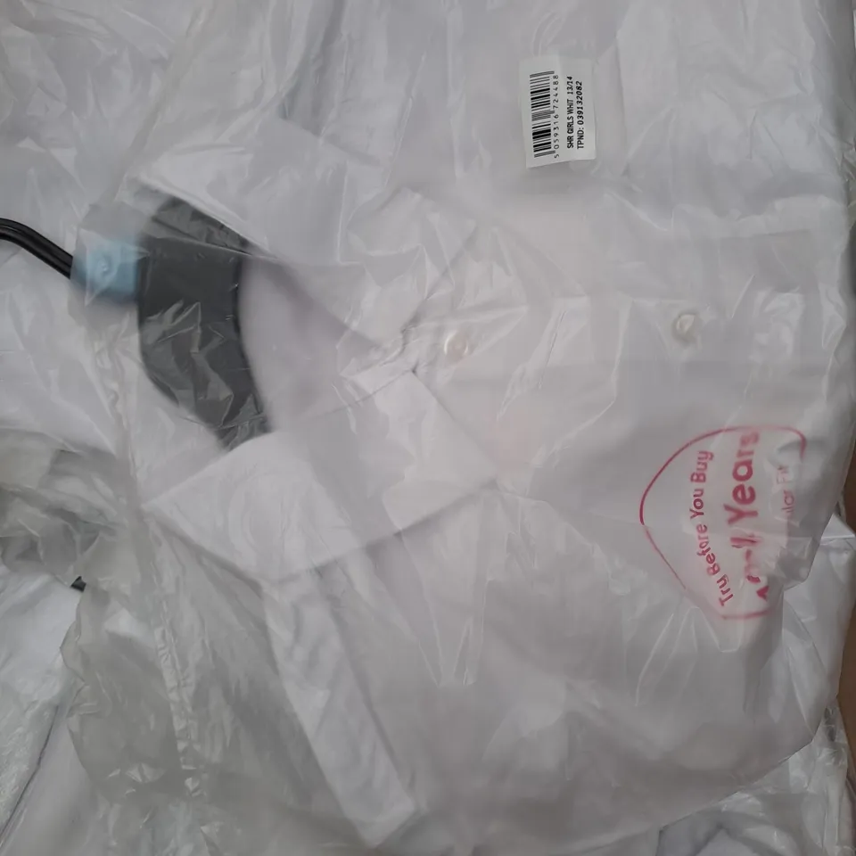 BOX OF APPROXIMATELY 100 ASSORTED GIRLS SCHOOL BLOUSES IN WHITE ASSORTED SIZES - COLLECTION ONLY