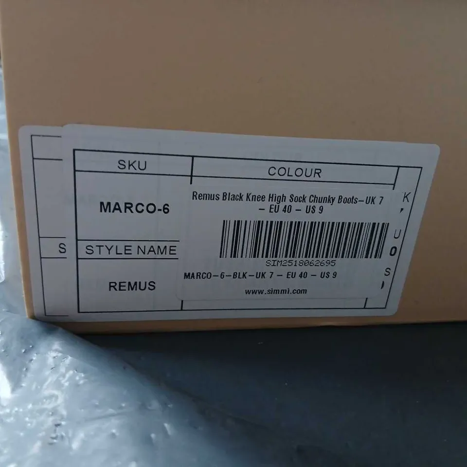 SIMMI LONDON REMUS BLACK KNEE-HIGH SOCK BOOTS, CHUNKY SOLE – UK 7 (EU 40, US 9)