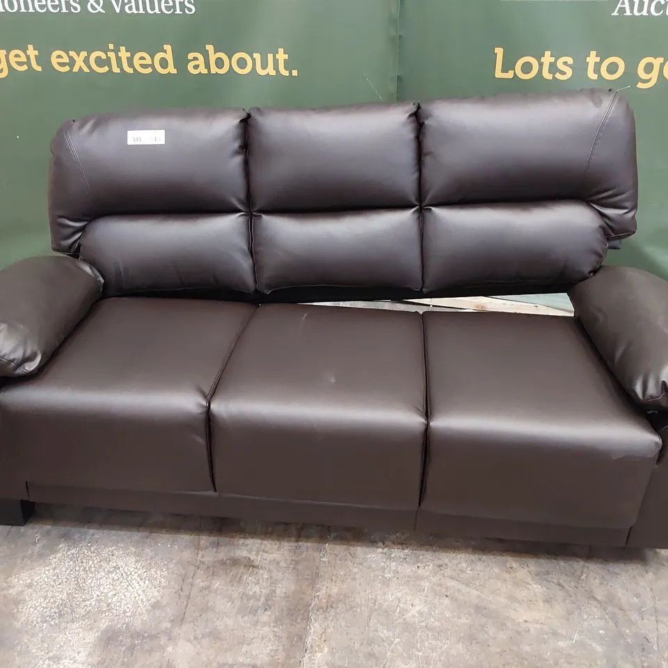 DESIGNER THREE SEATER SOFA BROWN LEATHER