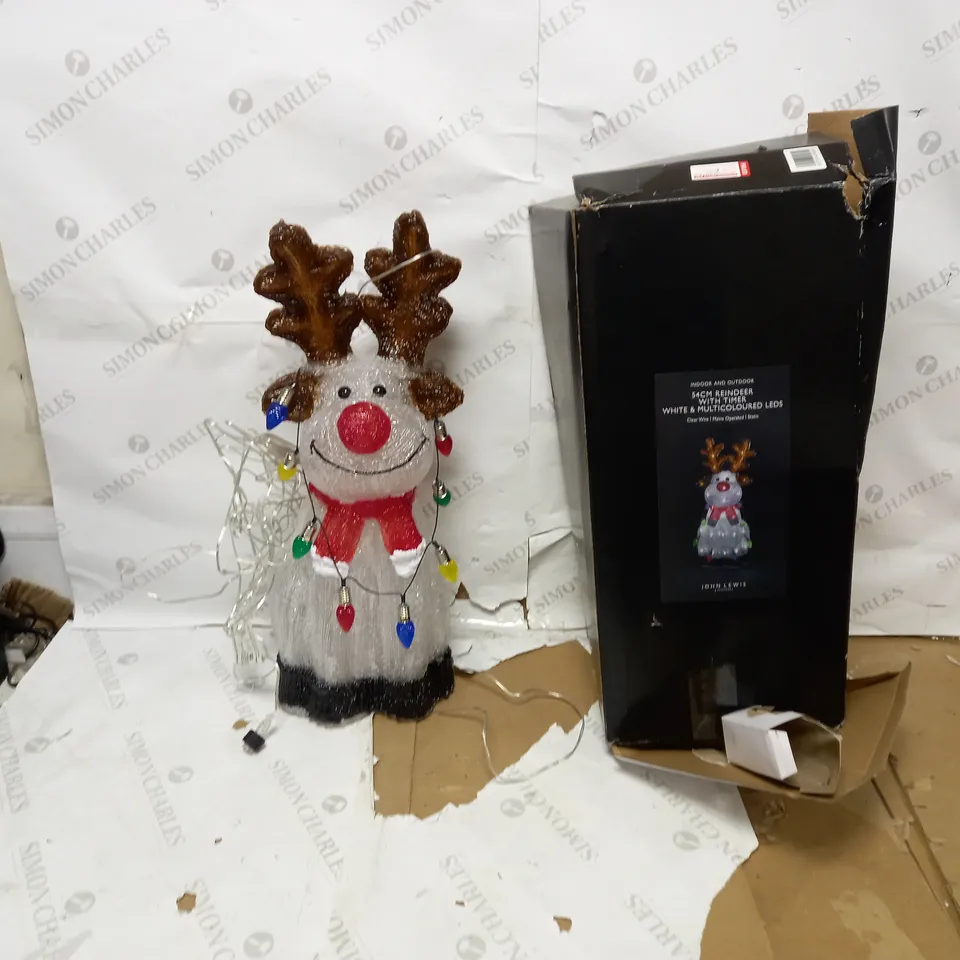 54CM REINDEER WITH TIMER WHITE & MULTICOLOURED LEDS