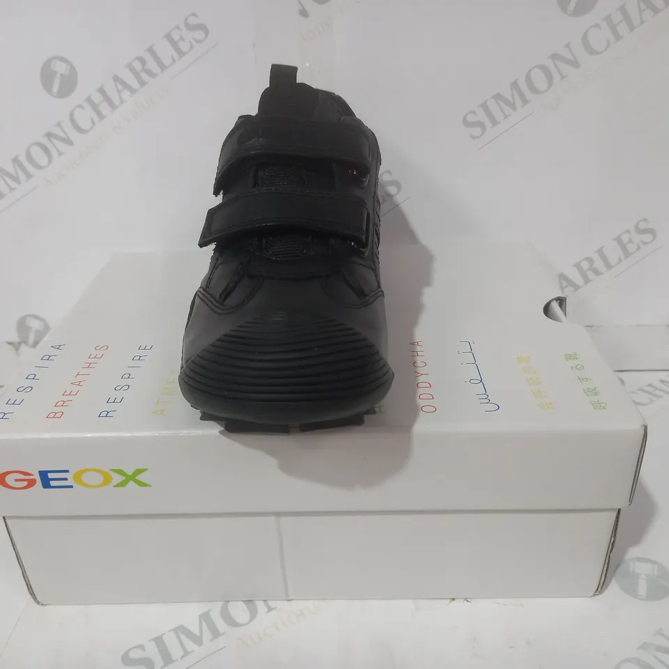 BOXED PAIR OF GEOX VELCRO STRAP SHOES IN BLACK UK SIZE 1