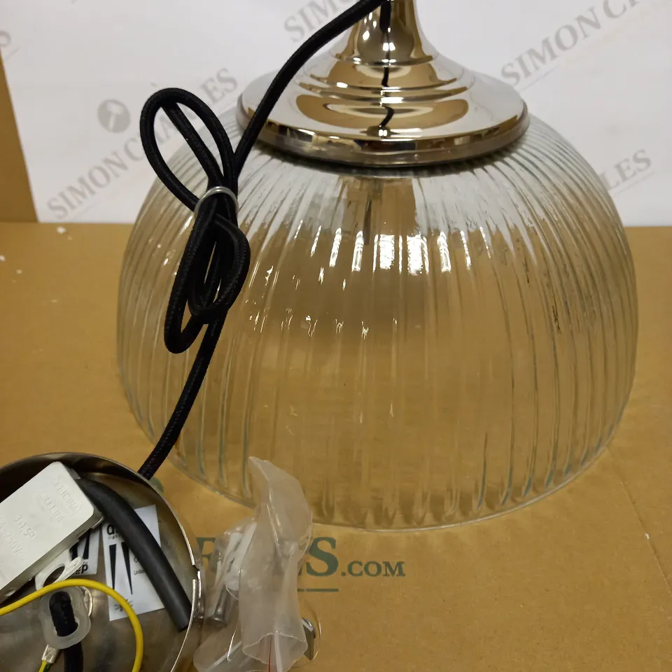 DAR LIGHTING YAMBOL PENDANT POLISHED NICKEL CLEAR GLASS LIGHT FIXTURE