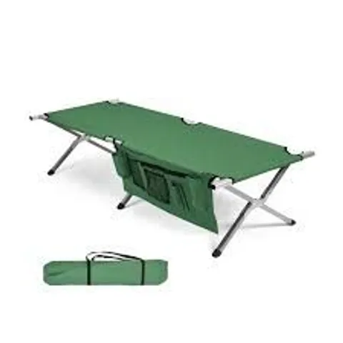 BOXED FOLDING CAMPING BED OUTDOOR SLEEPING COT WITH CARRY BAG FOR BEACH - GREY