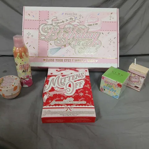 BOXED PLOUISE GIFT SET TO INCLUDE;; LAY IT ON THICK, CLEAN UP YOUR ACT, MITTENS OFF, WHAT'S THE SCOOP AND YOUR ONLY SOAP
