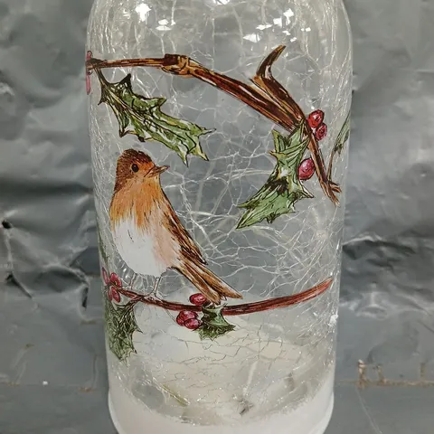 DECORATIVE GLASS LIGHT-UP FESTIVE ORNAMENT - HOLLY ROBIN