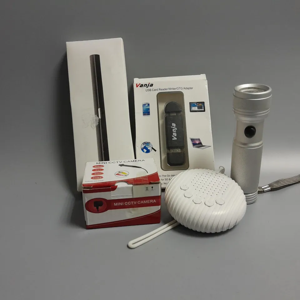 5 ASSORTED PRODUCTS TO INCLUDE MINI CCTV CAMERA, SMART VISUAL EAR CLEANER, PORTABLE WHITE NOISE SLEEP MACHINE 