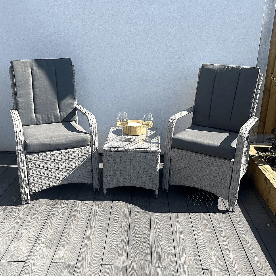 BOXED LEIGH WICKER RATTAN NATURAL BISTRO SET WITH OUTDOOR CUSHION - LIGHT GREY (2 BOXES)
