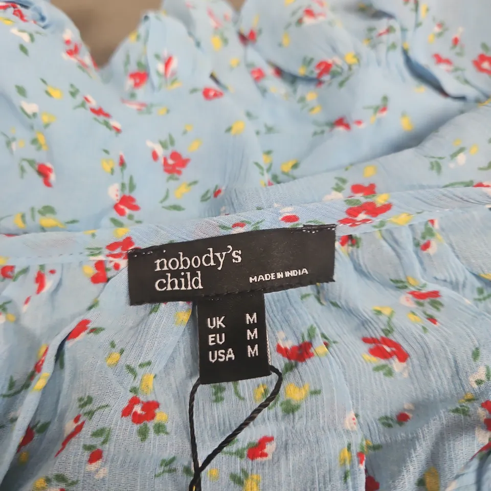 NOBODY'S CHILD FLORAL PRINT DRESS – LIGHT BLUE, UK M 