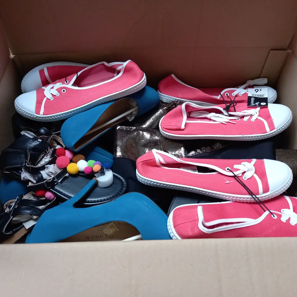 LARGE QUANTITY OF ASSORTED WOMENS SHOES IN VARIOUS SIZES, COLOURS AND STYLES