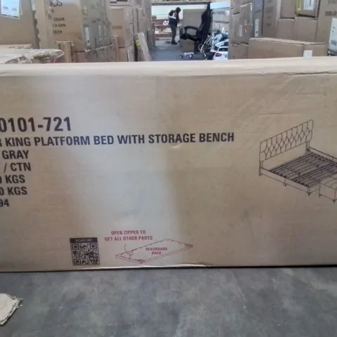 BRAND NEW SUPER KING PLATFORM BED WITH STORAGE BENCH  -DARK GREY-