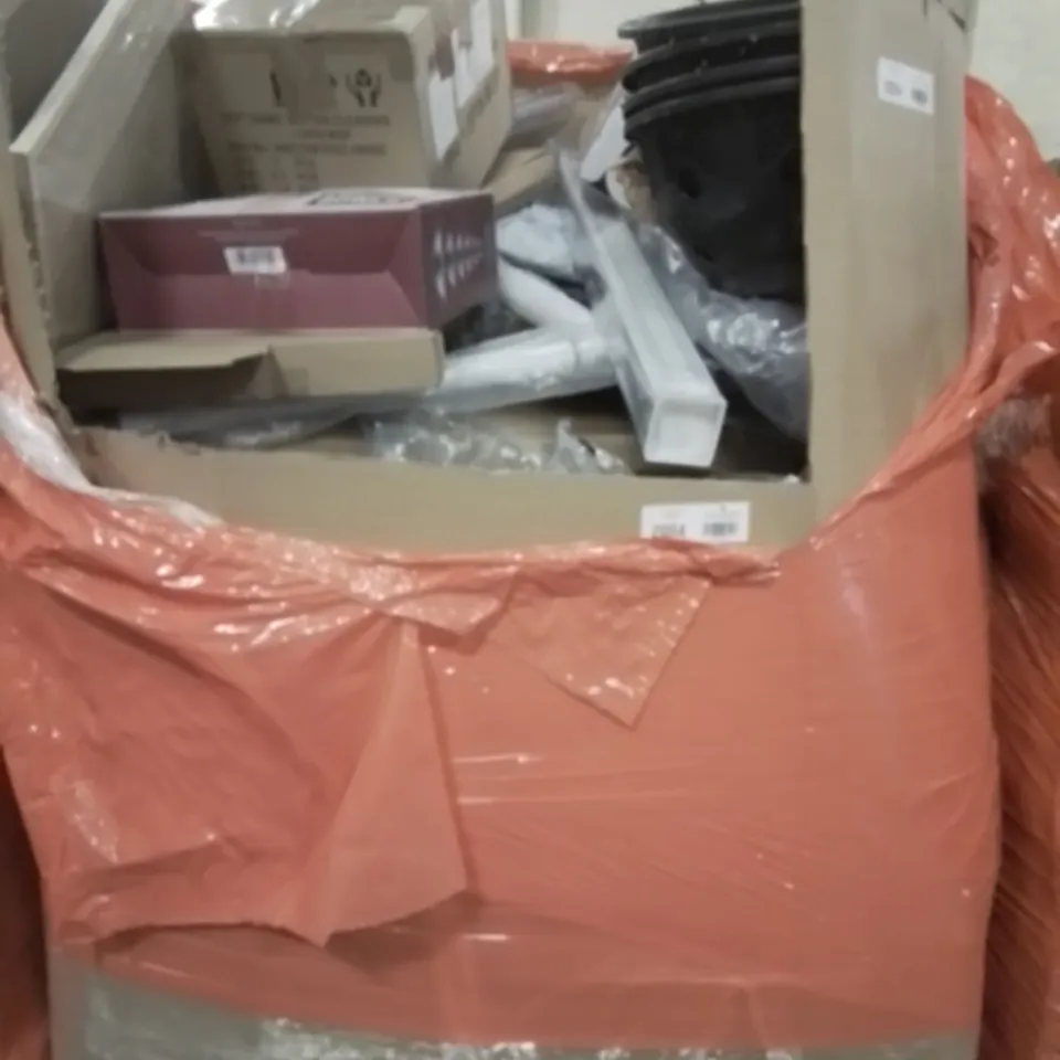 PALLET OF ASSORTED ITEMS TO INCLUDE, TOILET SEATS, AIR FRYER, SPIN MOP, CORK BOARD, NON STICK WOK & LID, HANGING BASKETS, ROLLER BLIND, 6 PIECE MIXING BOWL SET.