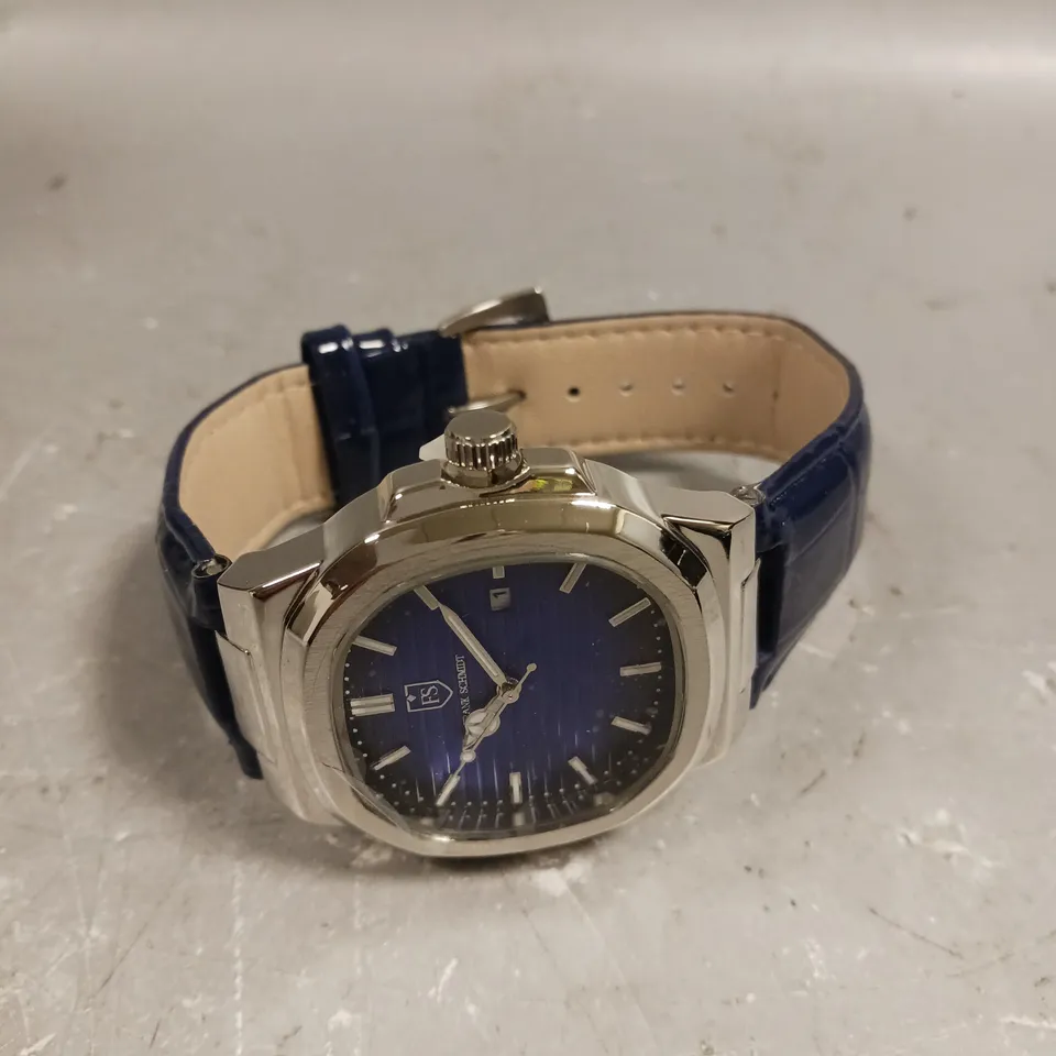 MENS FRANK SCHMIDT WATCH – TEXTURED DIAL WITH DATE – LEATHER STRAP