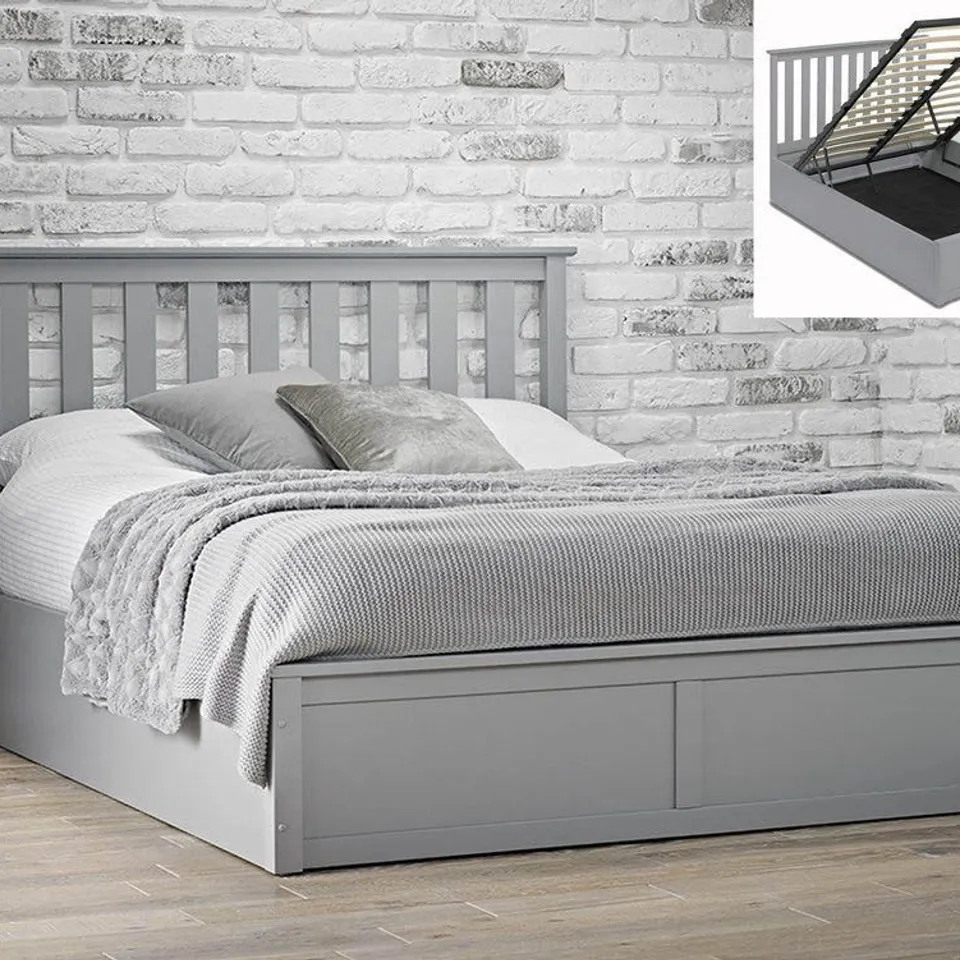 BOXED OXFORD 4FT6IN DOUBLE BED - GREY (3 BOXES)