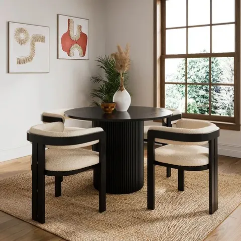 BOXED AMARI 4 SEATER ROUND DINING TABLE - BLACK (2 BOXES)