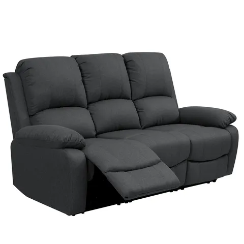 BOXED 3 SEATER LAFAY DARK GREY LINEN MANUAL RECLINING SOFA (4 BOXES)