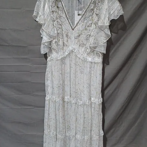 JO BY JOANNA HOPE V-NECK FLORAL MAXI DRESS WITH STUD DETAIL IN WHITE MULTI - UK 18