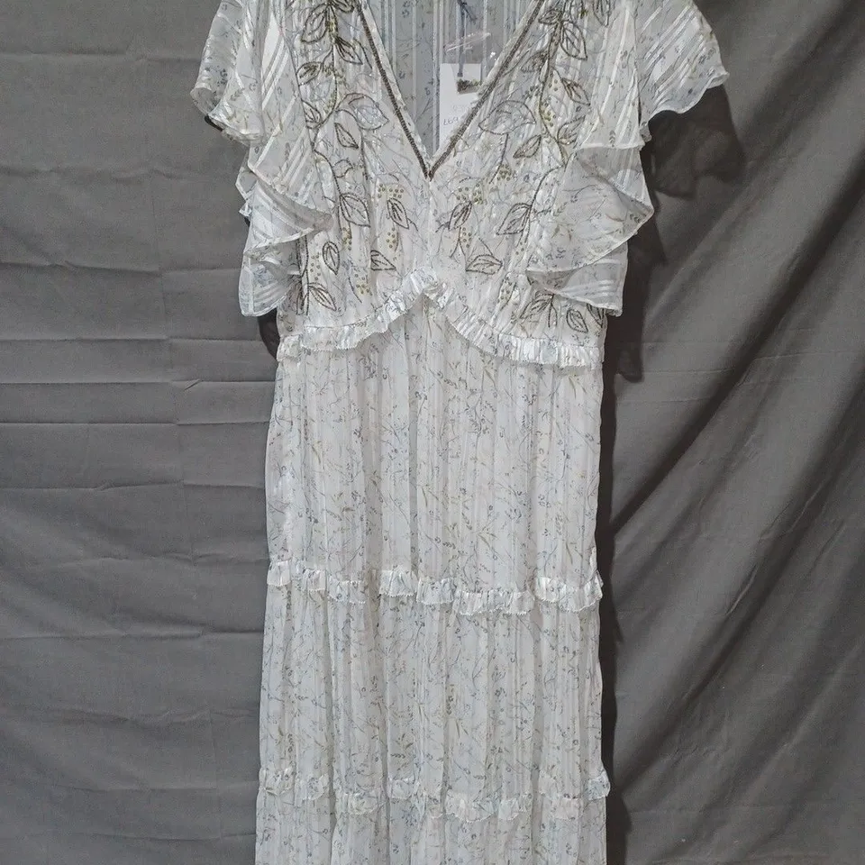 JO BY JOANNA HOPE V-NECK FLORAL MAXI DRESS WITH STUD DETAIL IN WHITE MULTI - UK 18