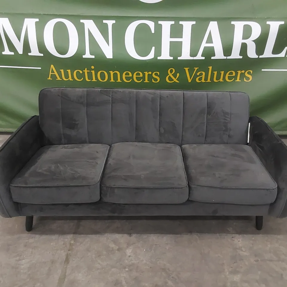 DESIGNER 3 SEATER VELVET UPHOLSTERED SOFA