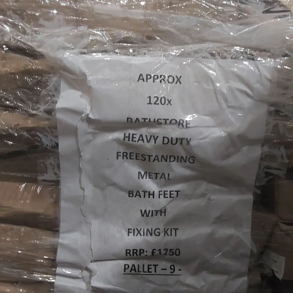 PALLET CONTAINING APPROXIMATELY 120x BATHSTORE HEAVY DUTY FREESTANDING METAL BATH FEET WITH FIXING KITS