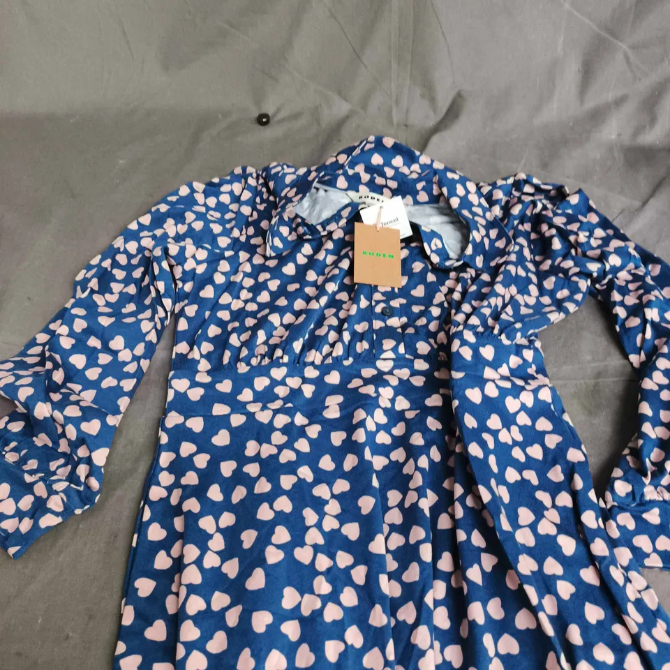 BODEN WOMEN'S DRESS - BLUE HEART PRINT, UK 12P