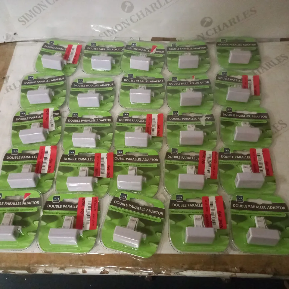 LOT OF APPROX 25 MASTERPLUG DOUBLE PARALLEL PHONE CABLE ADAPTORS 