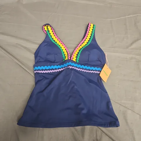 BODEN PORTO TANKINI TOP NAVY RIK RAK - UK 10