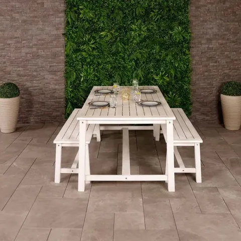 BRAND NEW BOXED ACACIA 4-6 SEAT BENCH DINING SET, FSC 100% (2 BOXES)