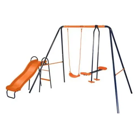 BOXED HEDSTROM SATURN SWING, GLIDER AND SLIDE SET.