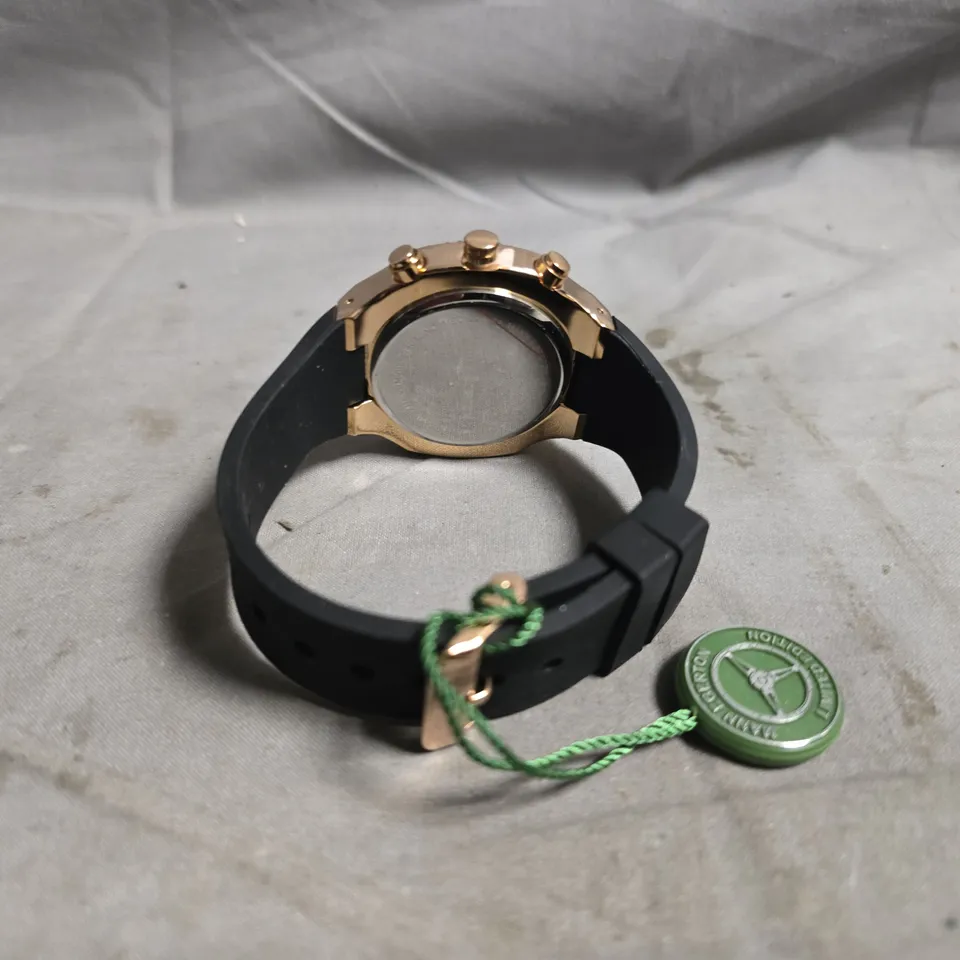 MANN EGERTON ASTRO ROSE RED CHRONOGRAPH WATCH – ROSE GOLD CASE, BLACK BEZEL & STRAP 