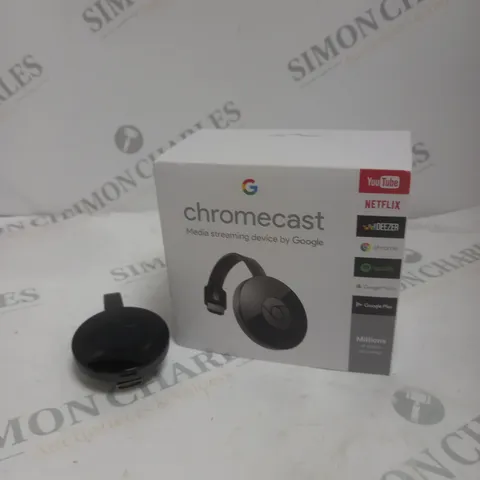BOXED GOOGLE CHROMECAST MEDIA STREAMING DEVICE
