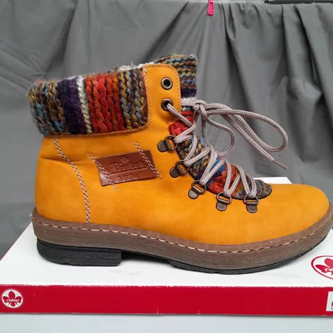 BOXED PAIR OF RIEKER FLEECE LINING BOOTS IN YELLOW - UK 6