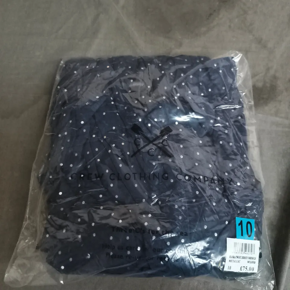 CREW CLOTHING COMPANY FLORA TWIST JERSEY DRESS – METALLIC NAVY, LONG SLEEVE (UK 10)