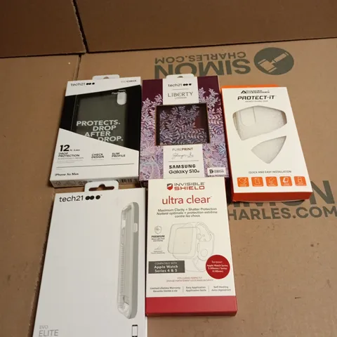 APPROXIMATELY 200 X ASSORTED PHONE CASES/PROTECTORS OF VARIOUS STYLES AND BRANDS TO INCLUDE TECH 21 LIBERTY, TECH 21 EVO CHECK, INVISIBLE SHIELD ULTRA CLEAR ETC