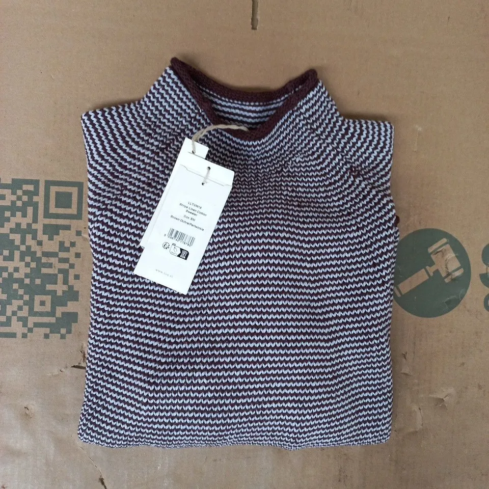 TOAST STRIPE LINEN COTTON SWEATER IN BROWN/PERIWINKLE SIZE S/M