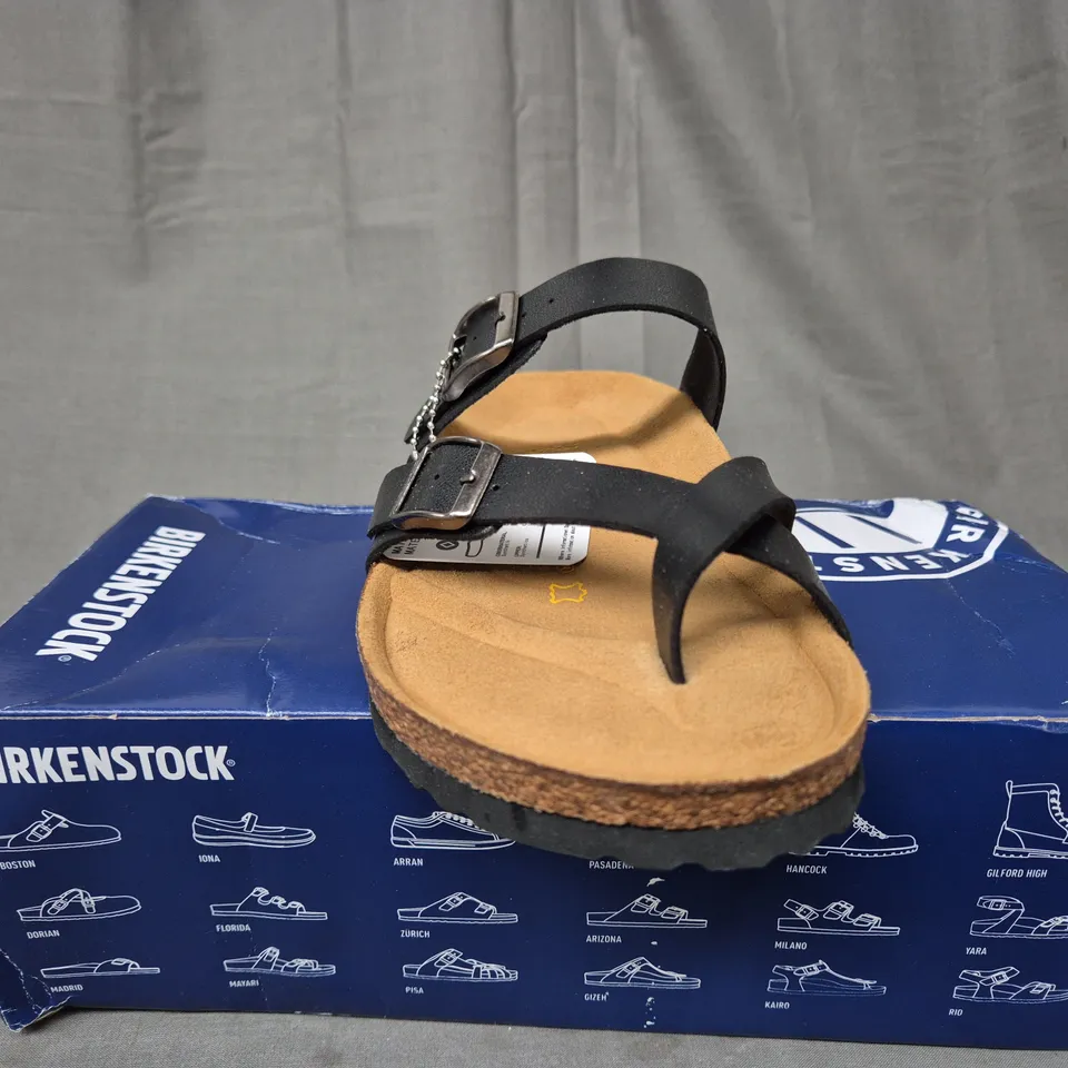 BOXED BIRKENSTOCK ARIZONA BLACK & BROWN SANDALS - SIZE 39