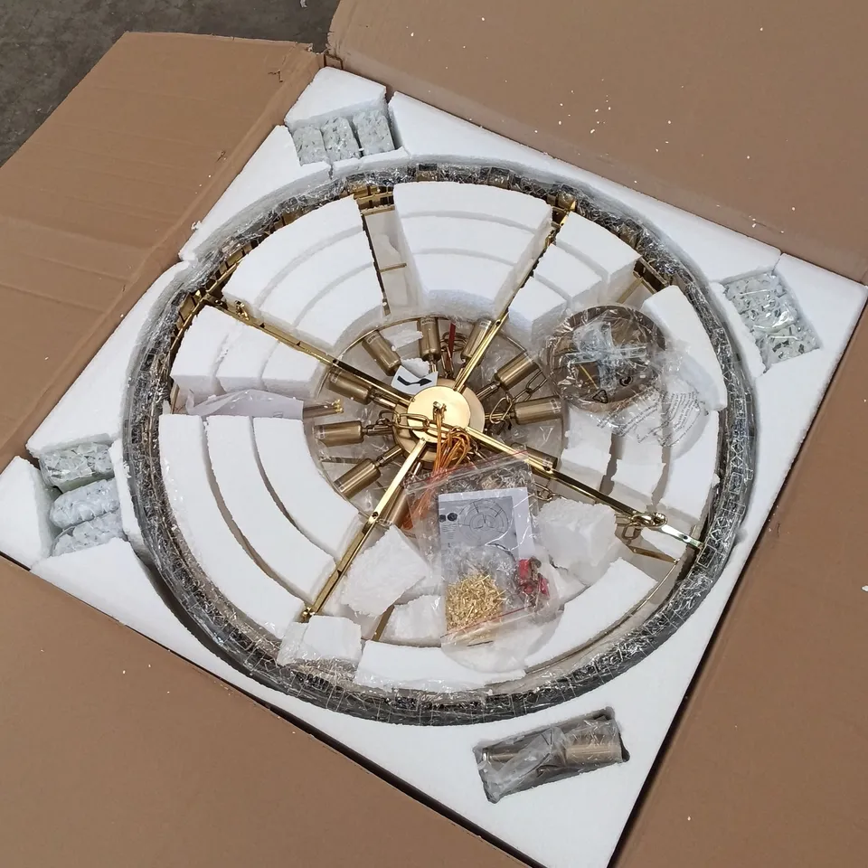 BOXED WISHOMEE CRYSTAL CHANDELIER - GOLD/GLASS (1 BOX)