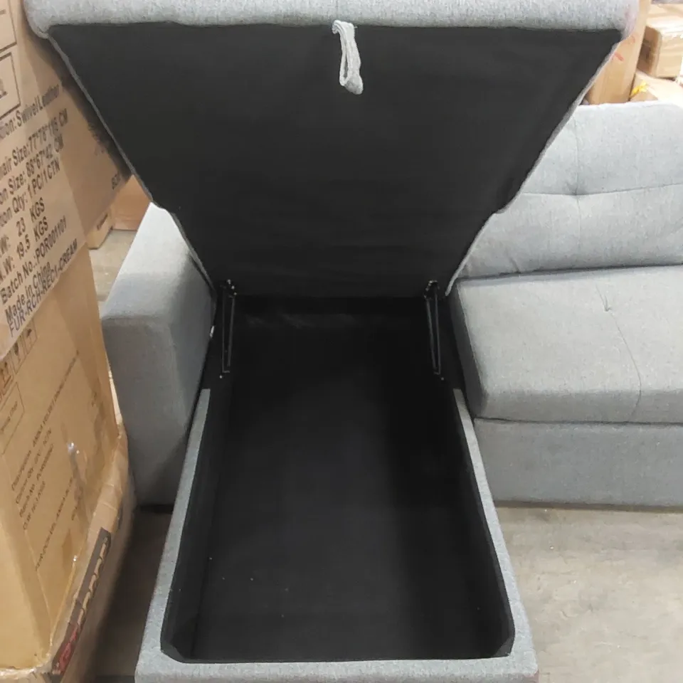 DESIGNER GREY FABRIC UPHOLSTERED OTTOMAN CHAISE STORAGE SOFA 