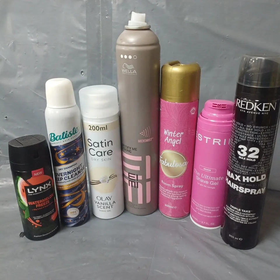APPROXIMATELY 12 ASSORTED AEROSOLS TO INCLUDE LYNX WATERMELON BREEZE, REDKEN MAX HOLD HAIRSPRAY, ESTRID SHAVE GEL, ETC - COLLECTION ONLY