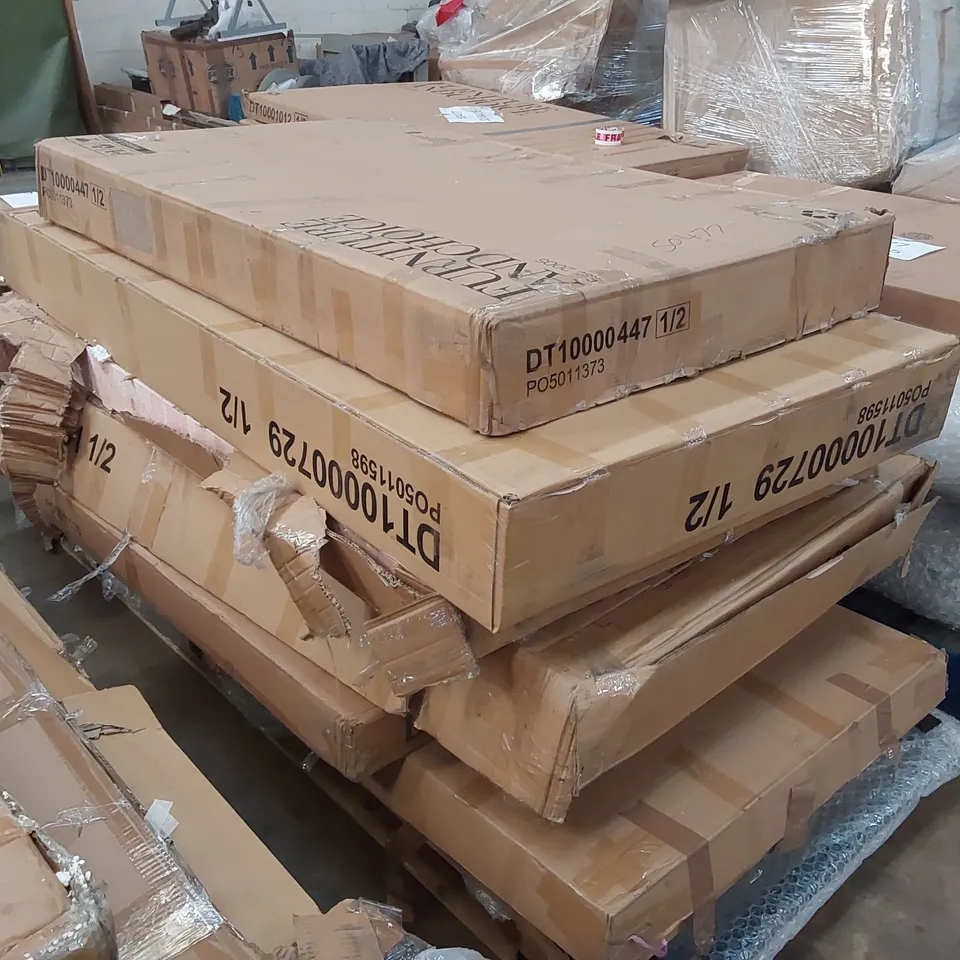 PALLET OF ASSORTED INCOMPLETE FURNITURE PARTS AND PIECES 