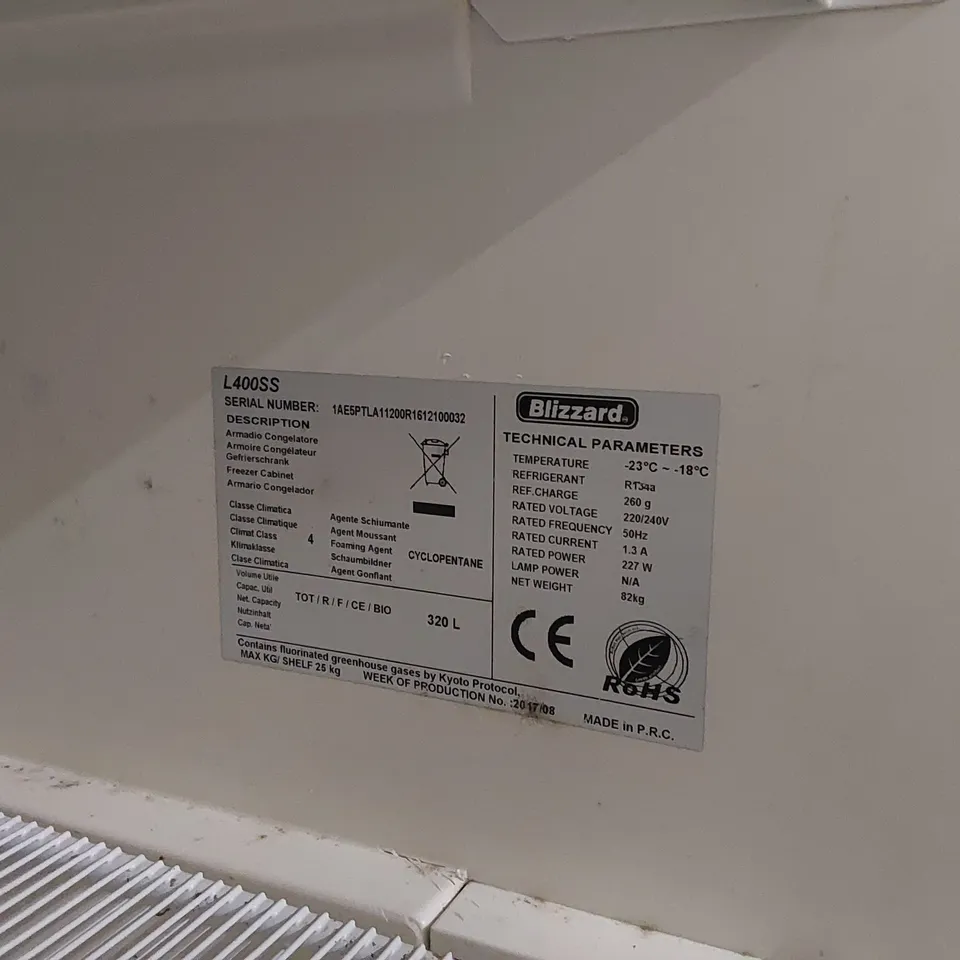 BLIZZARD L400SS 380LTR STAINLESS STEEL COMMERCIAL STORAGE FREEZER