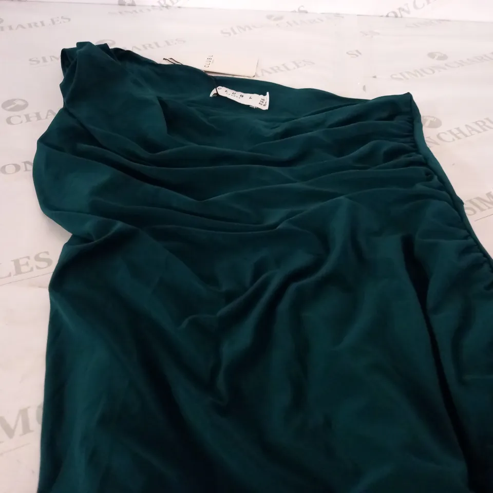 CLUB L GREEN ONE SHOULDER WRAP SKIRT MAXI DRESS - UK 12