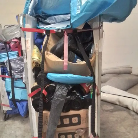 CAGE OF ASSORTED HOUSEHOLD GOODS AND PRODUCTS TO INCLUDE;SUITCASE,POP UP TENT,BIN BAGS