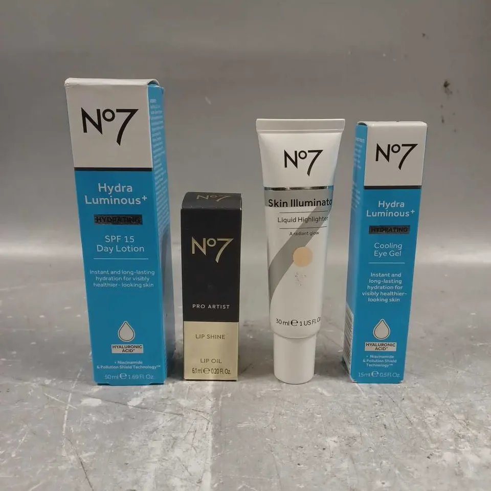 N07 LOT OF 4 ASSORTED COSMETIC PRODUCTS TO INCLUDE - SP15 DAY LOTION - COOLING EYE GEL - SKIN ILLUMINATOR - ETC