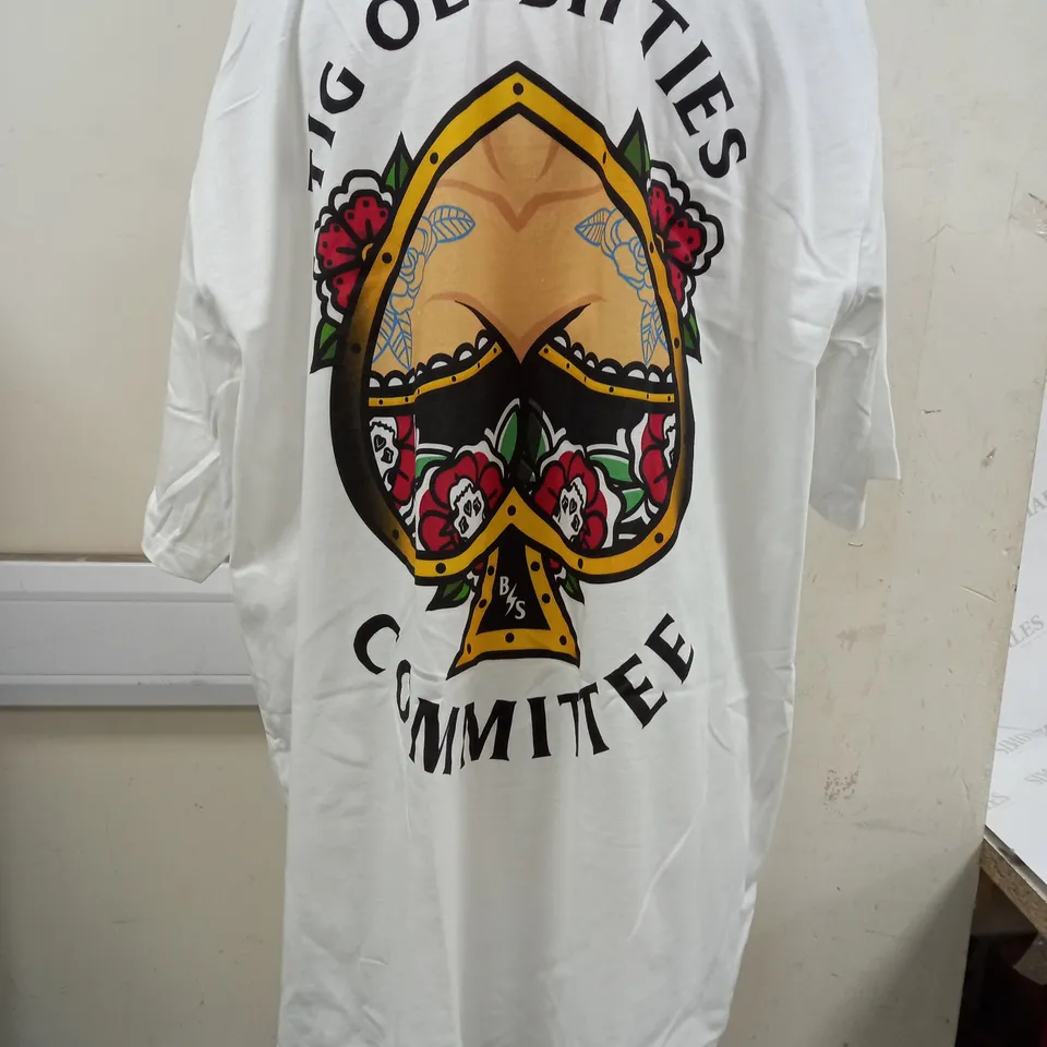 BROKEN SOCIETY TIG OL BITTIES COMMITTE TEE IN WHITE - 3XL
